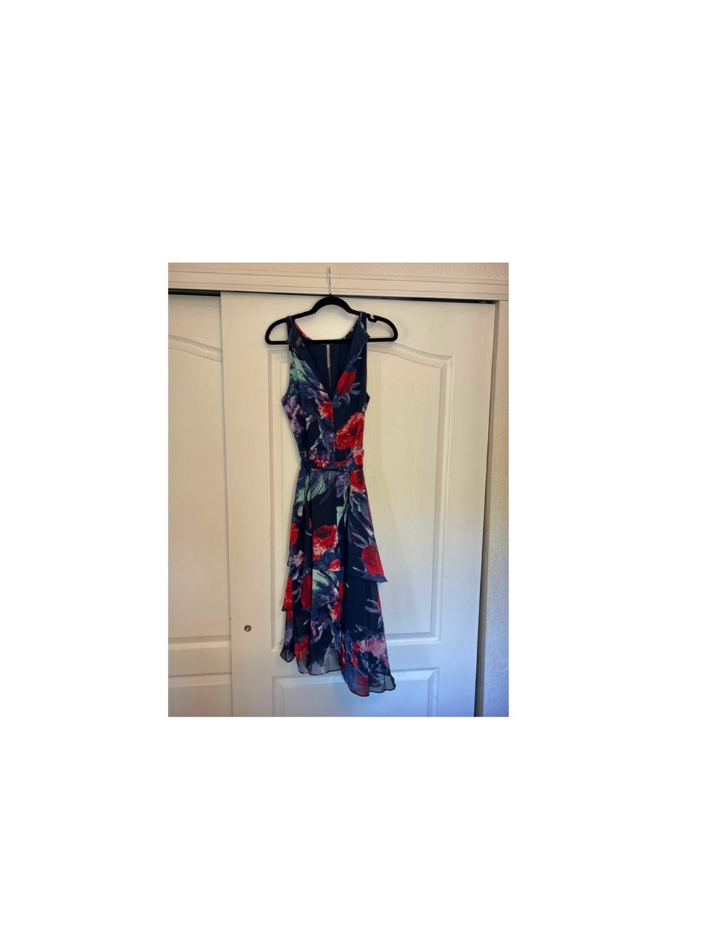 Navy Floral Ruffle Midi Dress